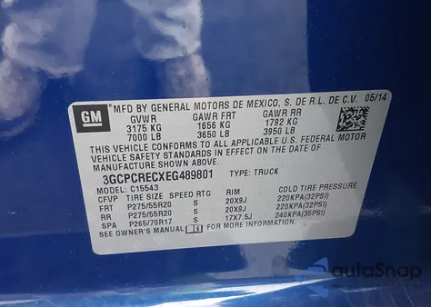 2014 Chevrolet Silverado 1500 1Lt из США, поврежденный, VIN 3GCPCRECXEG489801